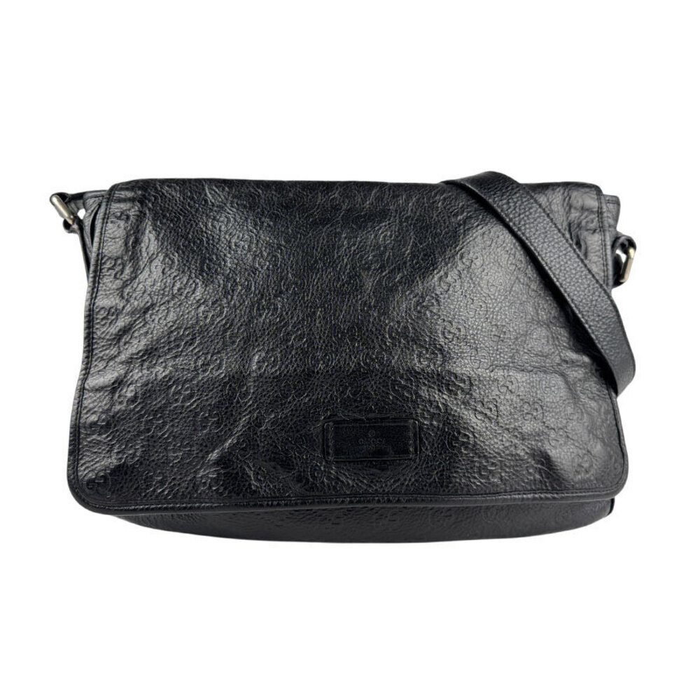 Gucci Crossbody Shoulder Bag Guccissima Leather Black Silver